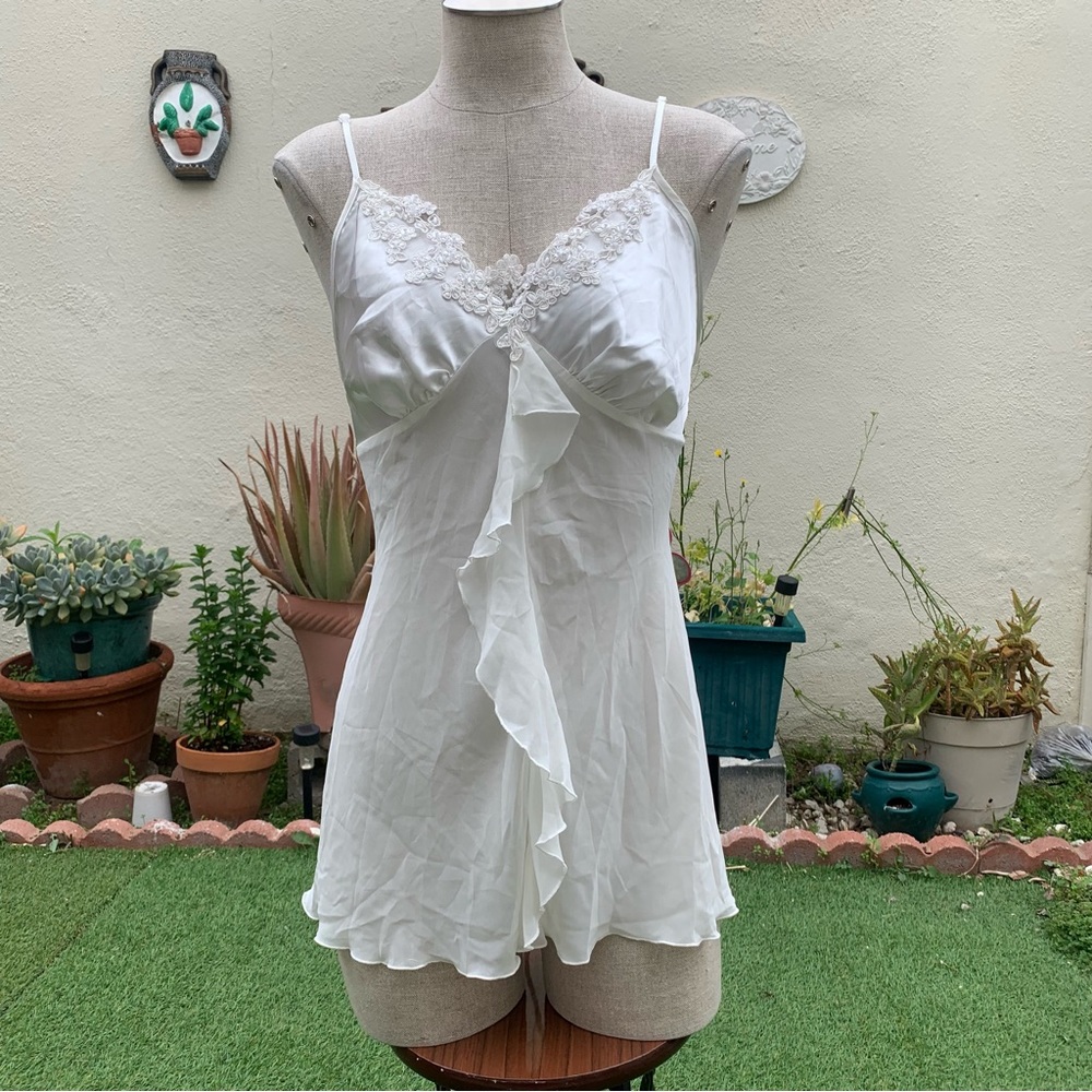 Vintage Sheer White Slip ruffle mini dress